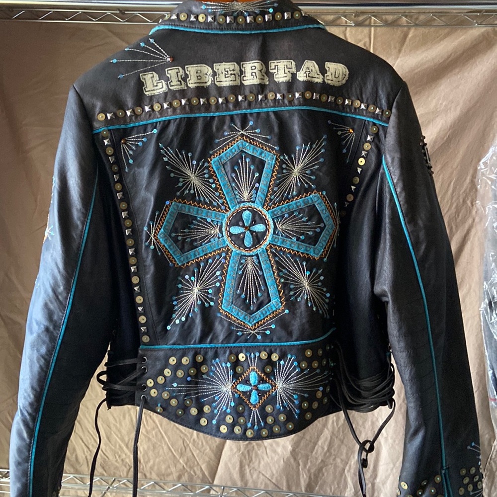NWOT Double D Ranchwear LIBERTAD leather biker jacket Size 1x - Picture 2 of 13